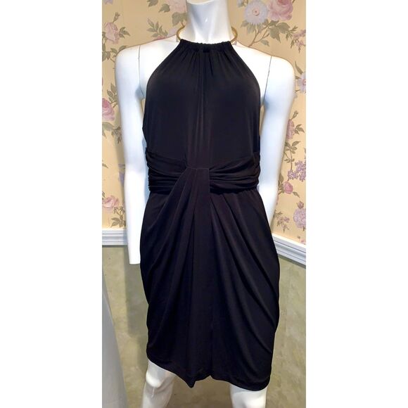 Calvin Klein Black Halter Dress Gold Metal Neck Ring Size 6 - NWT - Picture 1 of 8